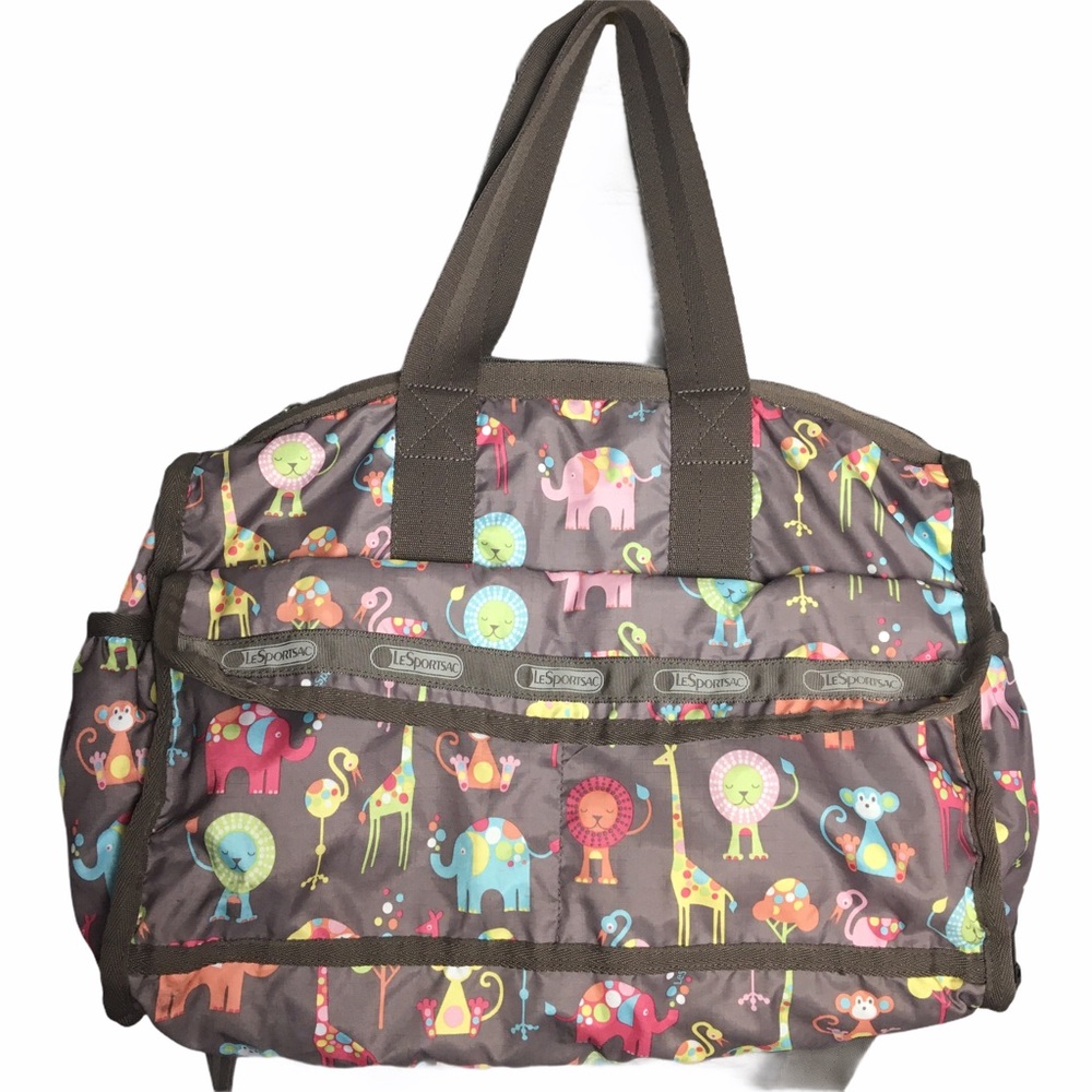 LESPORTAC Classic Diaper Bag Brown Happy Elephants Print - Picture 1 of 12